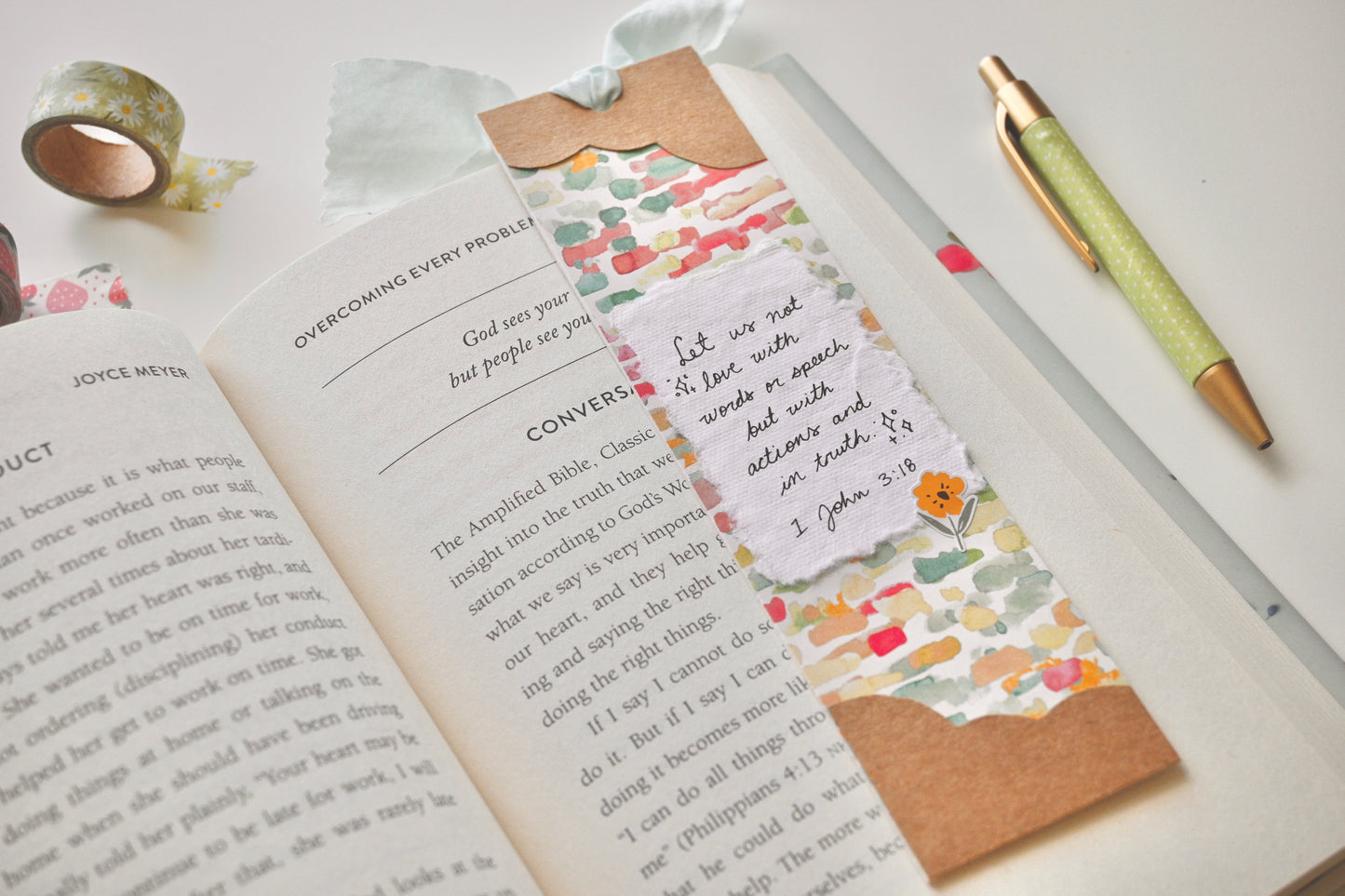 1 John 3:18 | Handmade Bookmark